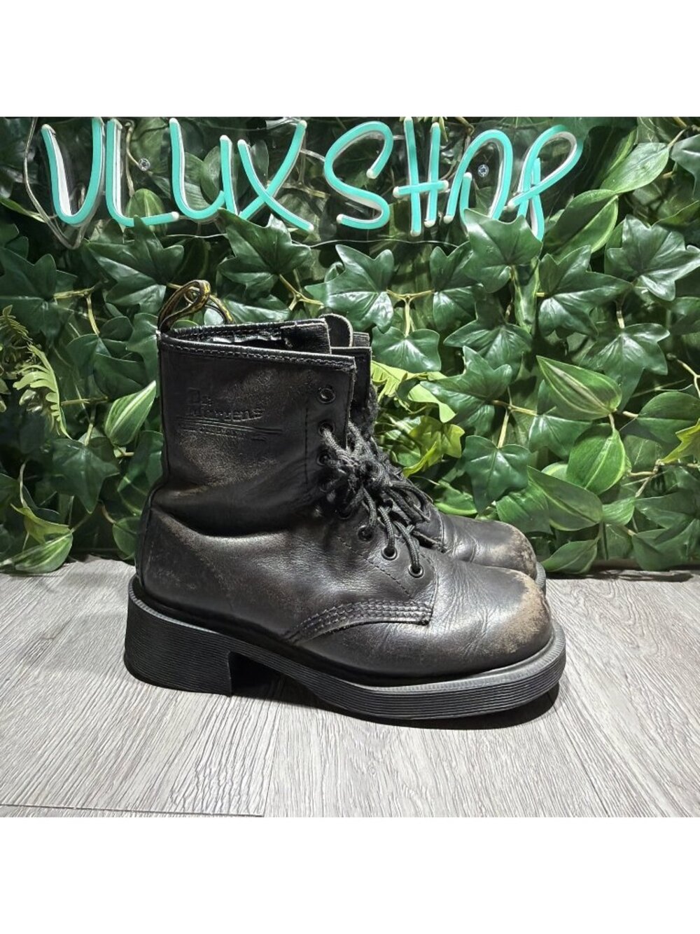 Vtg DR MARTENS 8304 Square Toe Black Sz 5 UK US 7 Women BOOTS Made in England